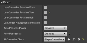 Character Class Defaults: Use Controller Rotation Yaw disabled