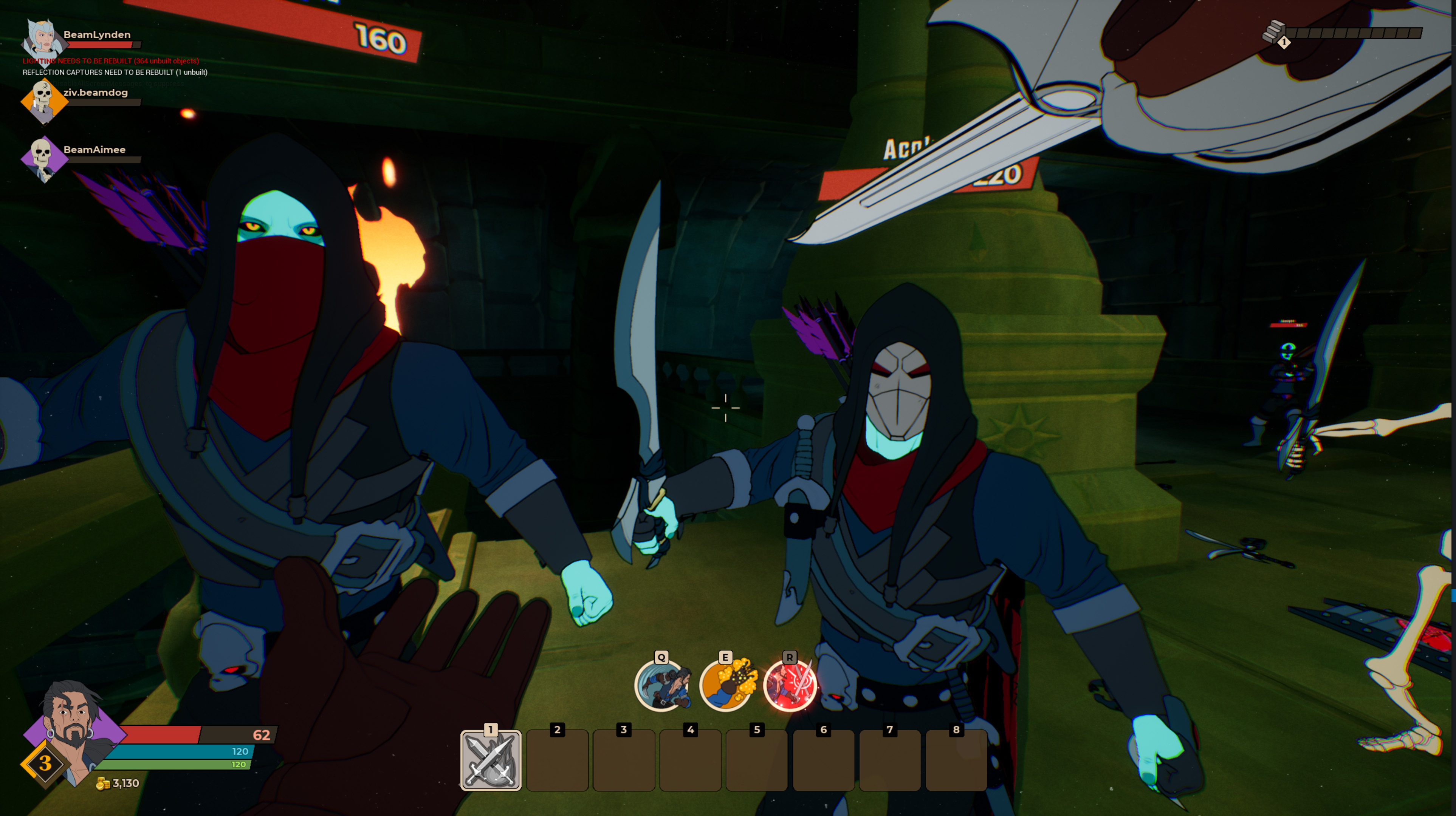 Alpha Gameplay, from Rico's perspective. His arm is held in the air, sword pointed foreward. The other hands beckons, challenging the acolytes in front of him to come closer.