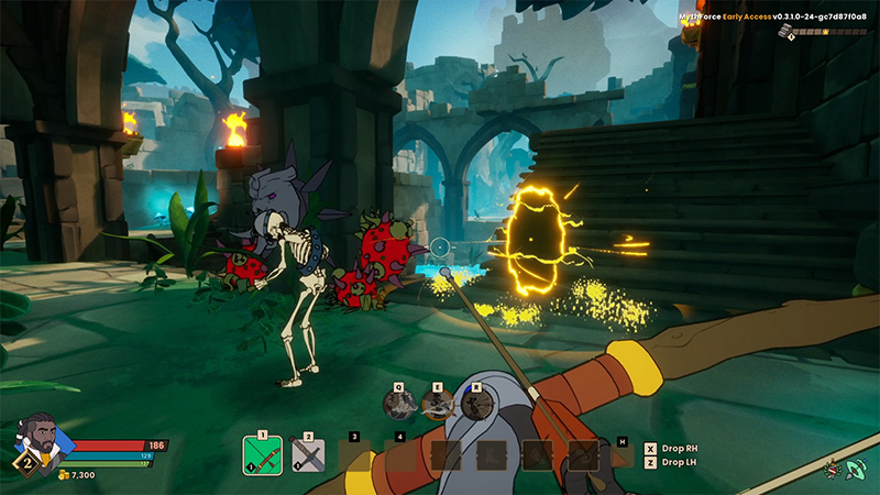 Gameplay, from Hawkins point of view. A rift to the spirit world is open and draws a nearby skeleton into it.
