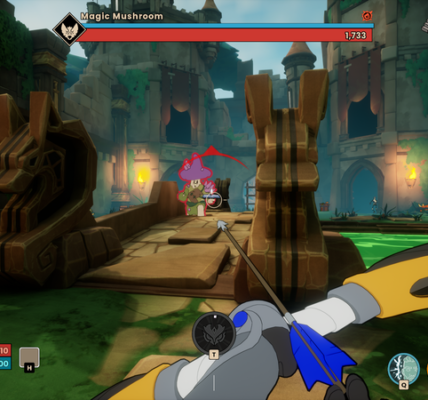 A September 2023 gameplay capture from Hawkins' perspective. An enemy stands on a bridge in front of him.