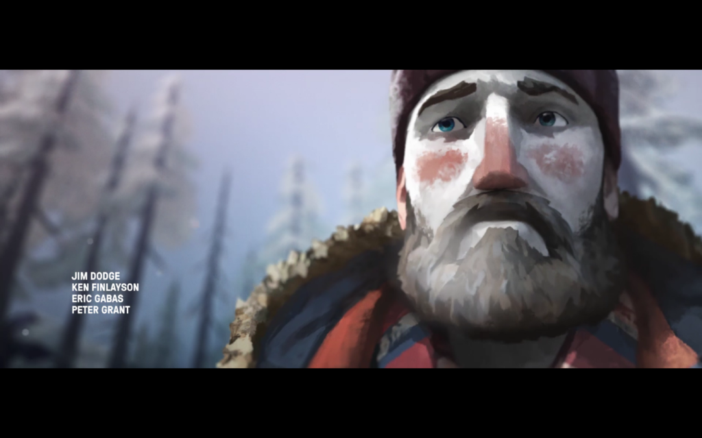 Will Mackenzie close up from The Long Dark's Story Mode intro credits. My name is one of the ones listed in this capture.