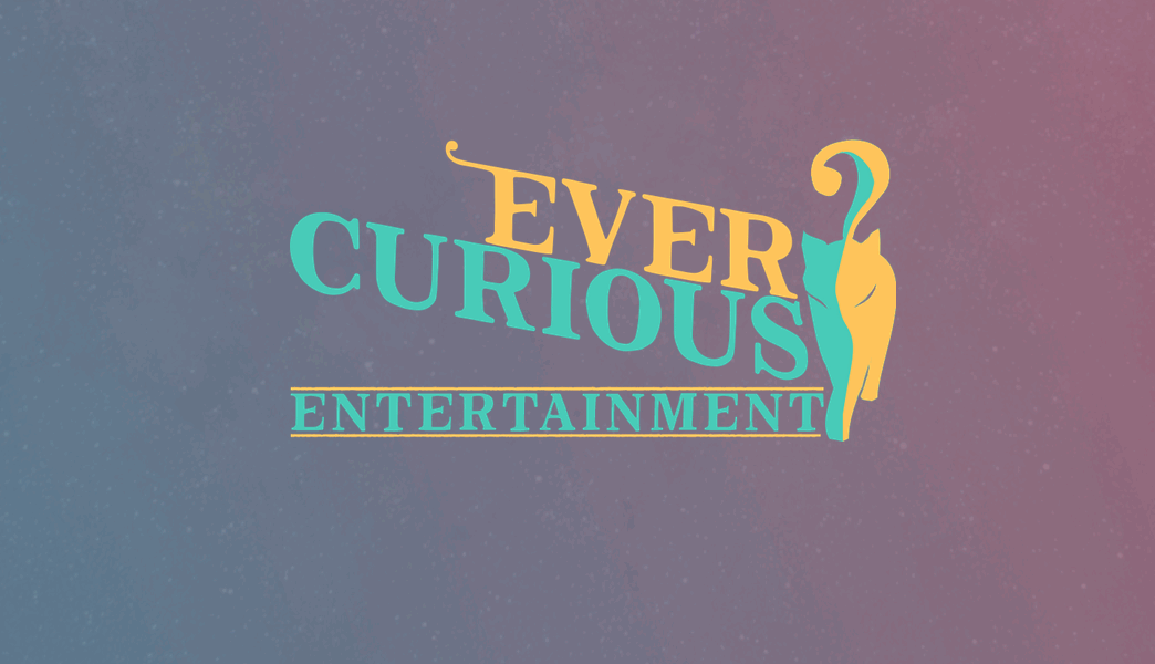Ever Curious Entertainment text and logo of green and yellow cat that has question mark tail.