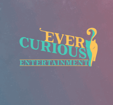Ever Curious Entertainment text and logo of green and yellow cat that has question mark tail.