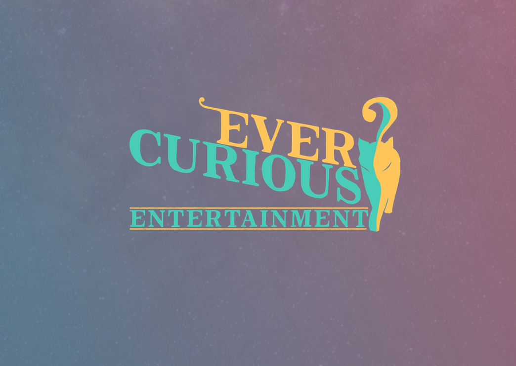 Ever Curious Entertainment text and logo of green and yellow cat that has question mark tail.