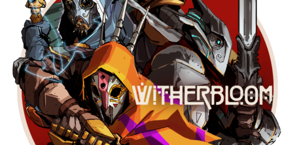 Four characters with masks pose with their weapons. Witherbloom logo. link: witherbloomgame.com